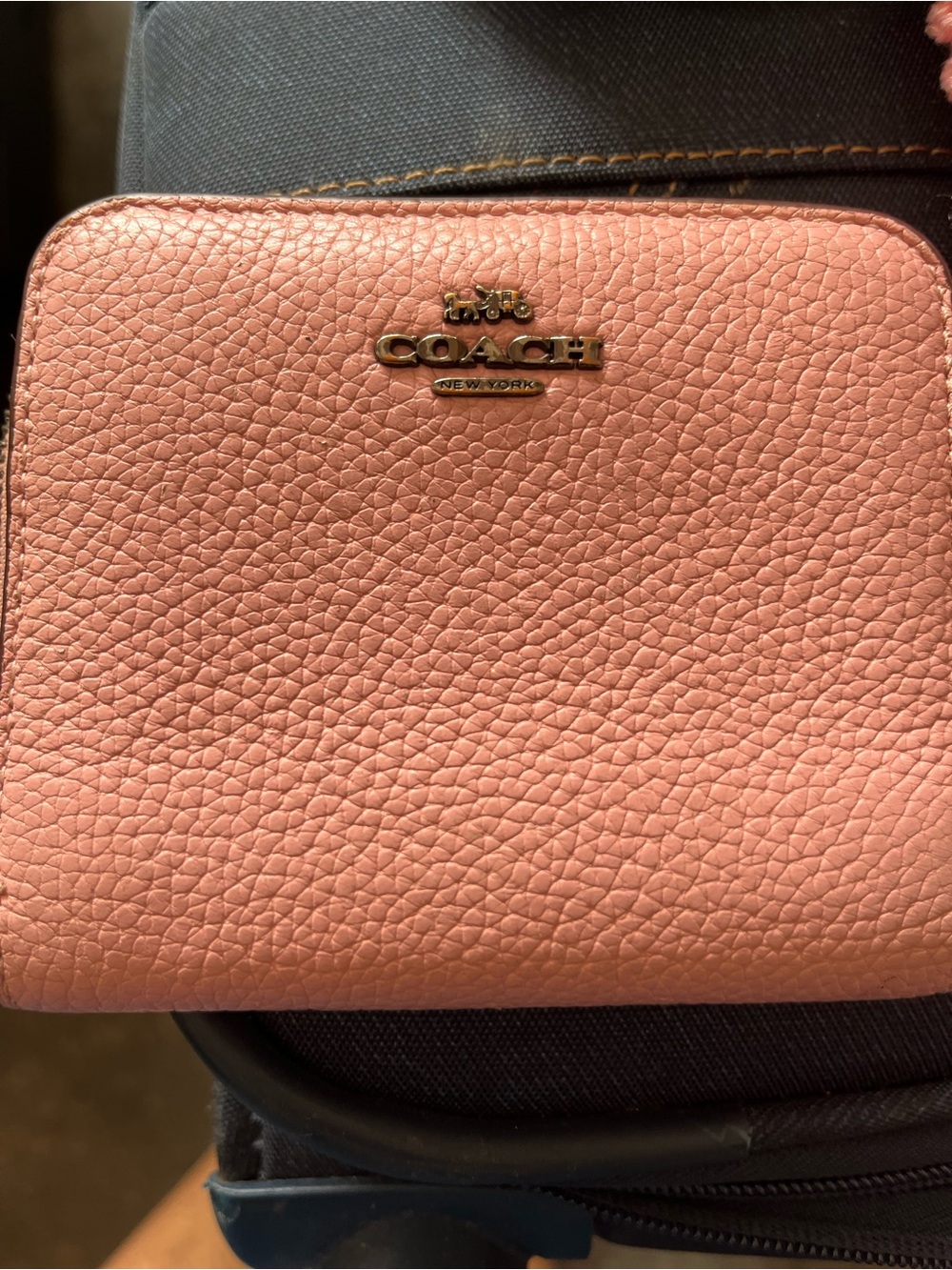 Coach Pebbled Leather Zip Wallet in Rose Pink with Gold Logo